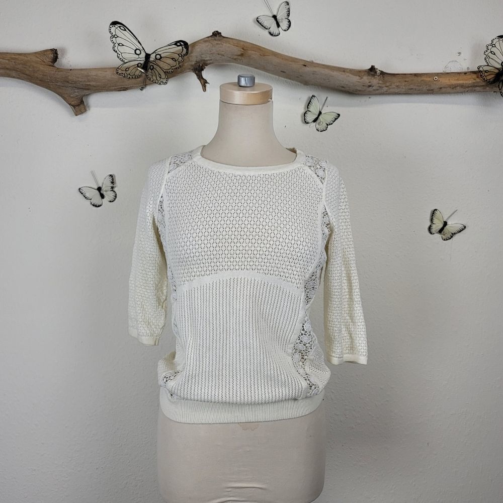 Anthropology knitted and knotted white sweater